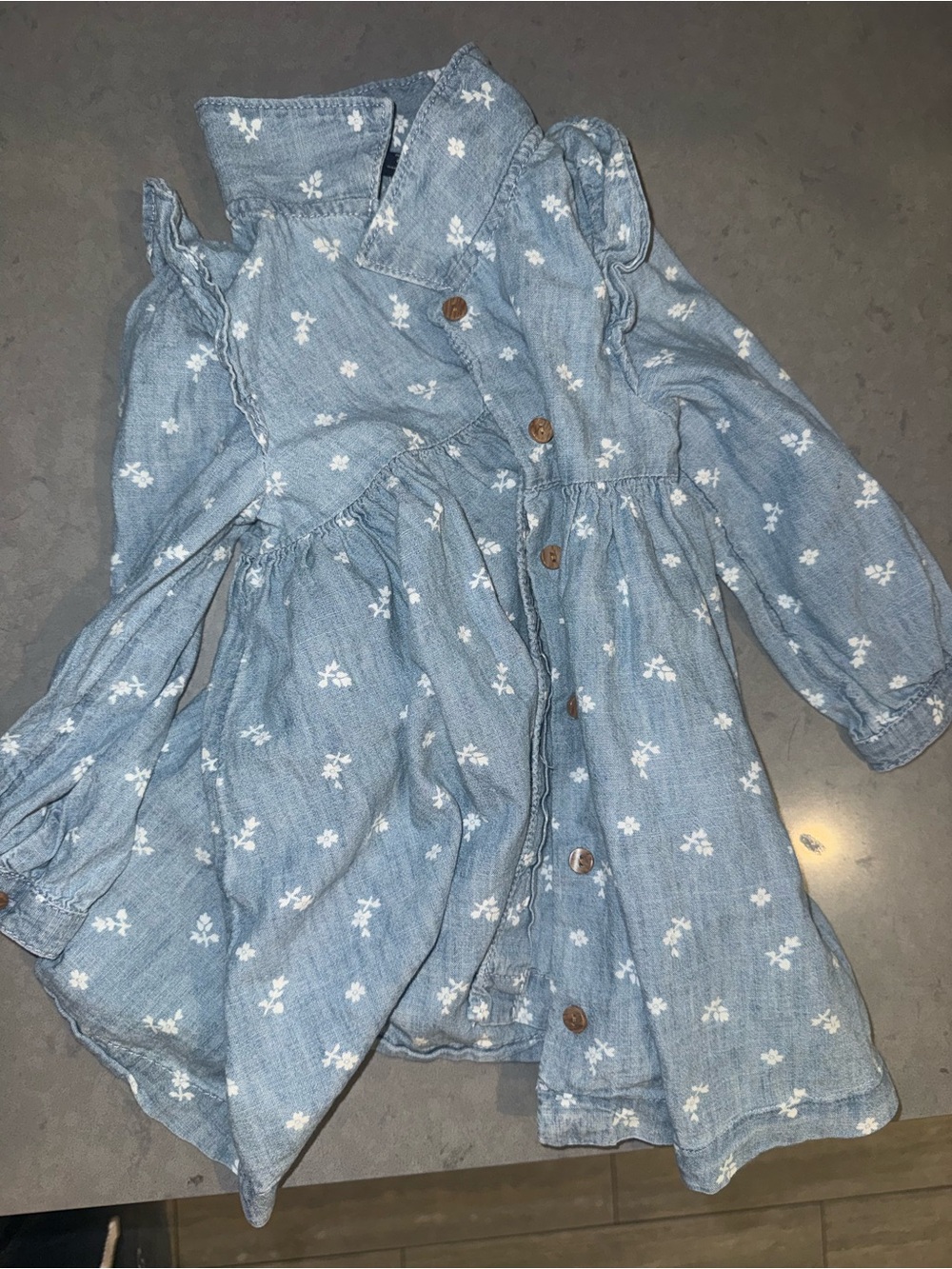 Light Blue Floral Button-Front Girls' Dress